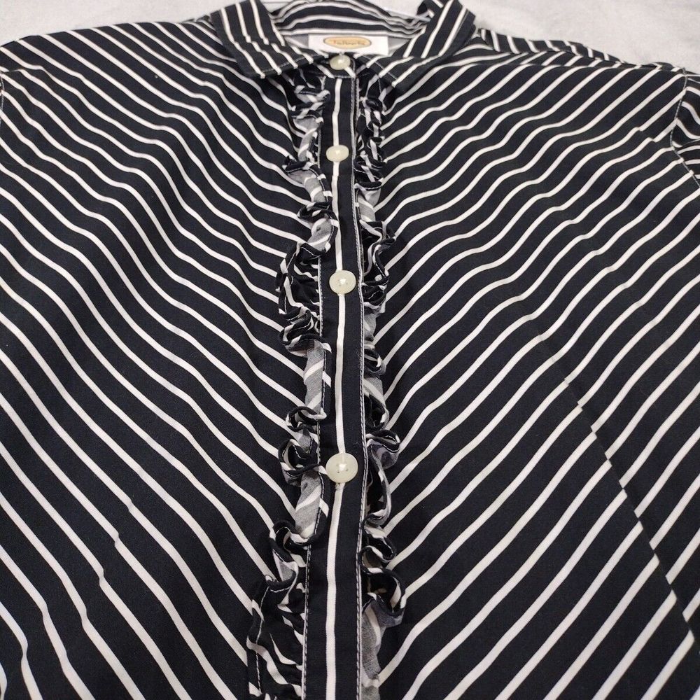 Striped Formal Shirt Collared Blouse Women's Black White 100% Cotton Size L - Picture 5 of 10